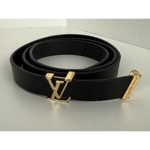 Louis Vuitton LV Initials Black Leather Skinny Black Leather Women's Belt 85/34